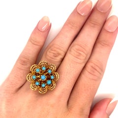 Vintage 14k Yellow Gold Turquoise Flower Ring — Circa 1960s