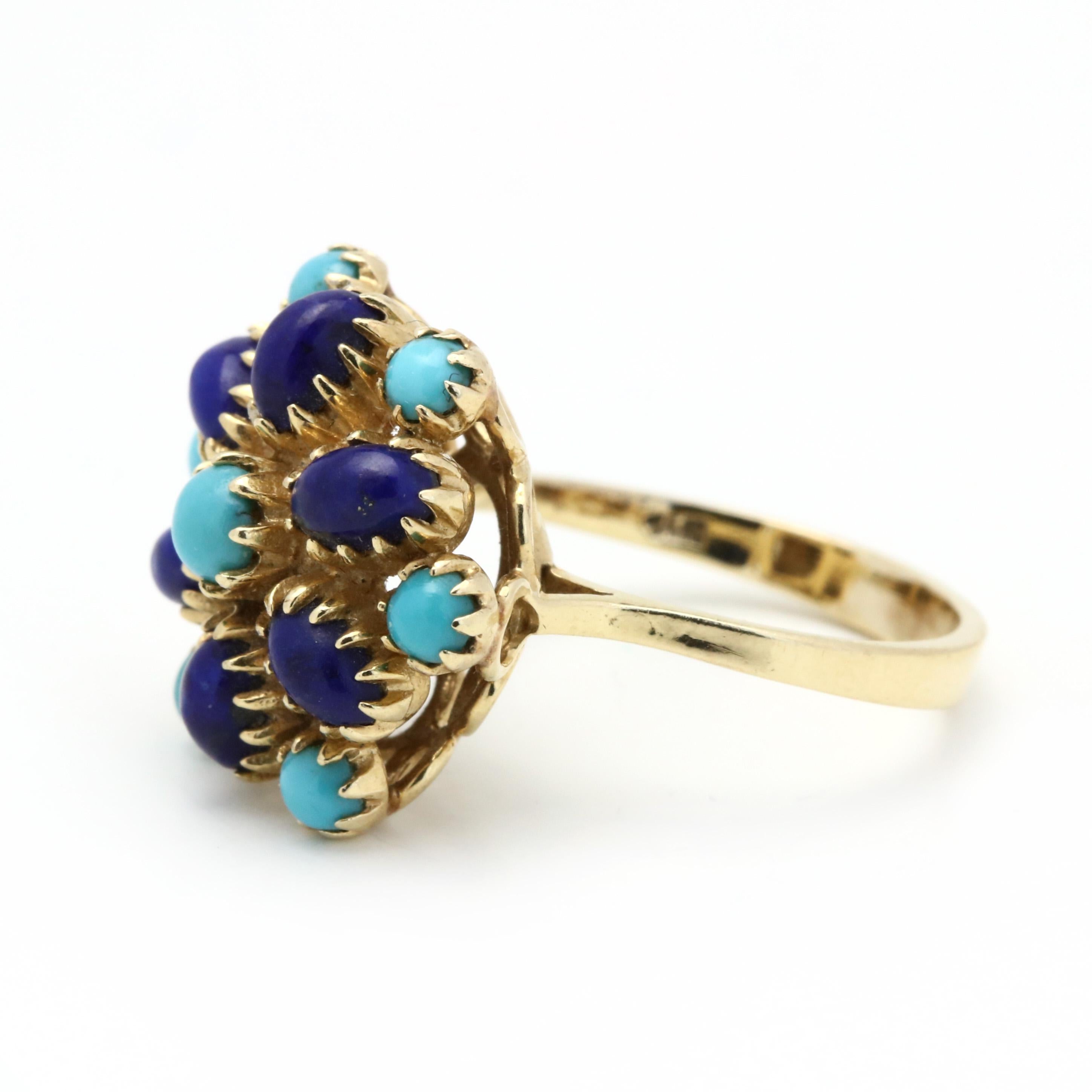 Vintage 14 Karat Yellow Gold Turquoise and Lapis Ring In Good Condition In McLeansville, NC