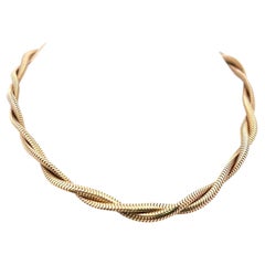 Vintage 14K Yellow Gold Twisted Herringbone Chain Necklace 52.8 Grams 14.50 Inch