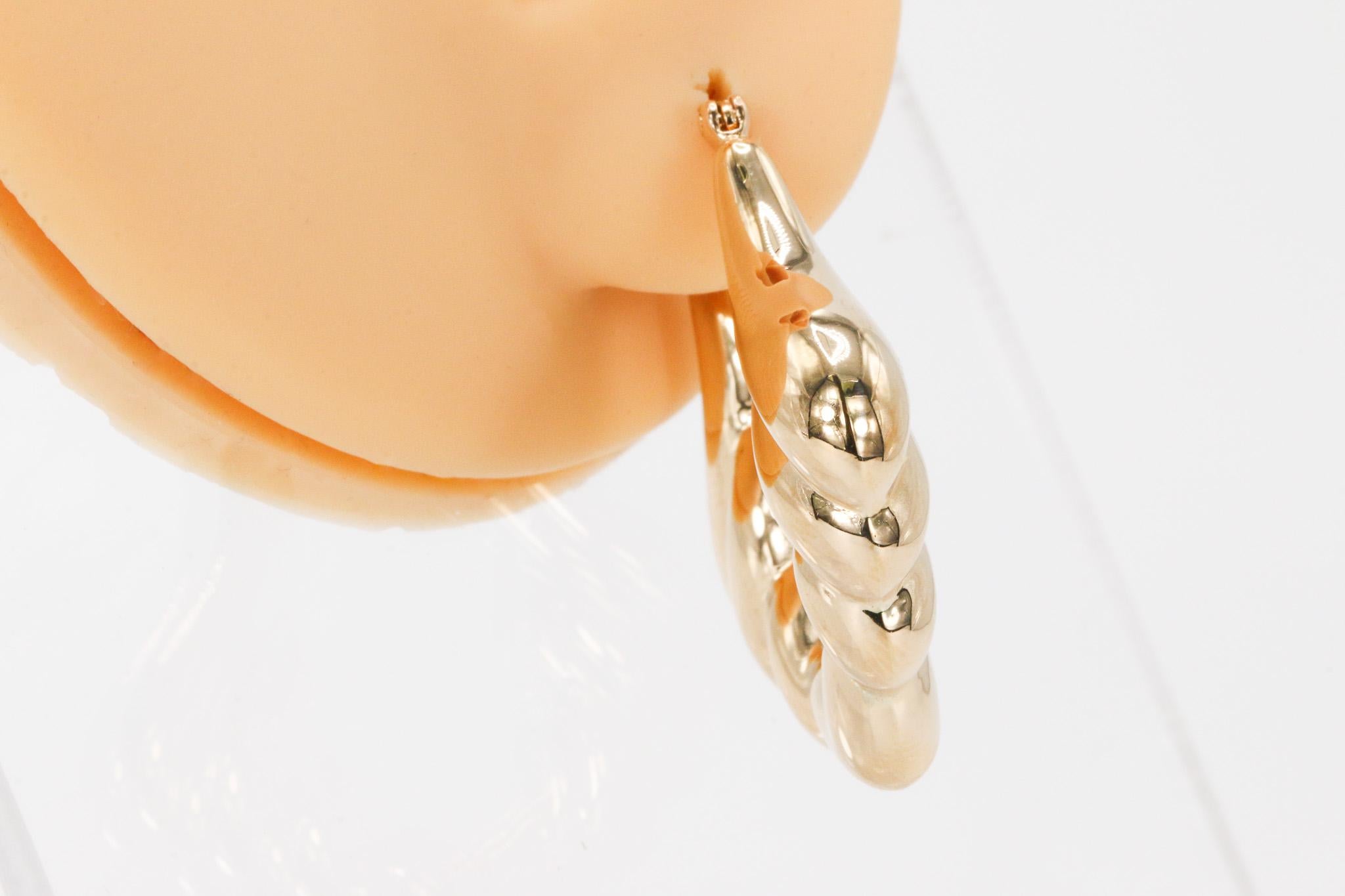 Vintage 14K Gelbgold Twisted Hoop Ohrringe Damen im Angebot