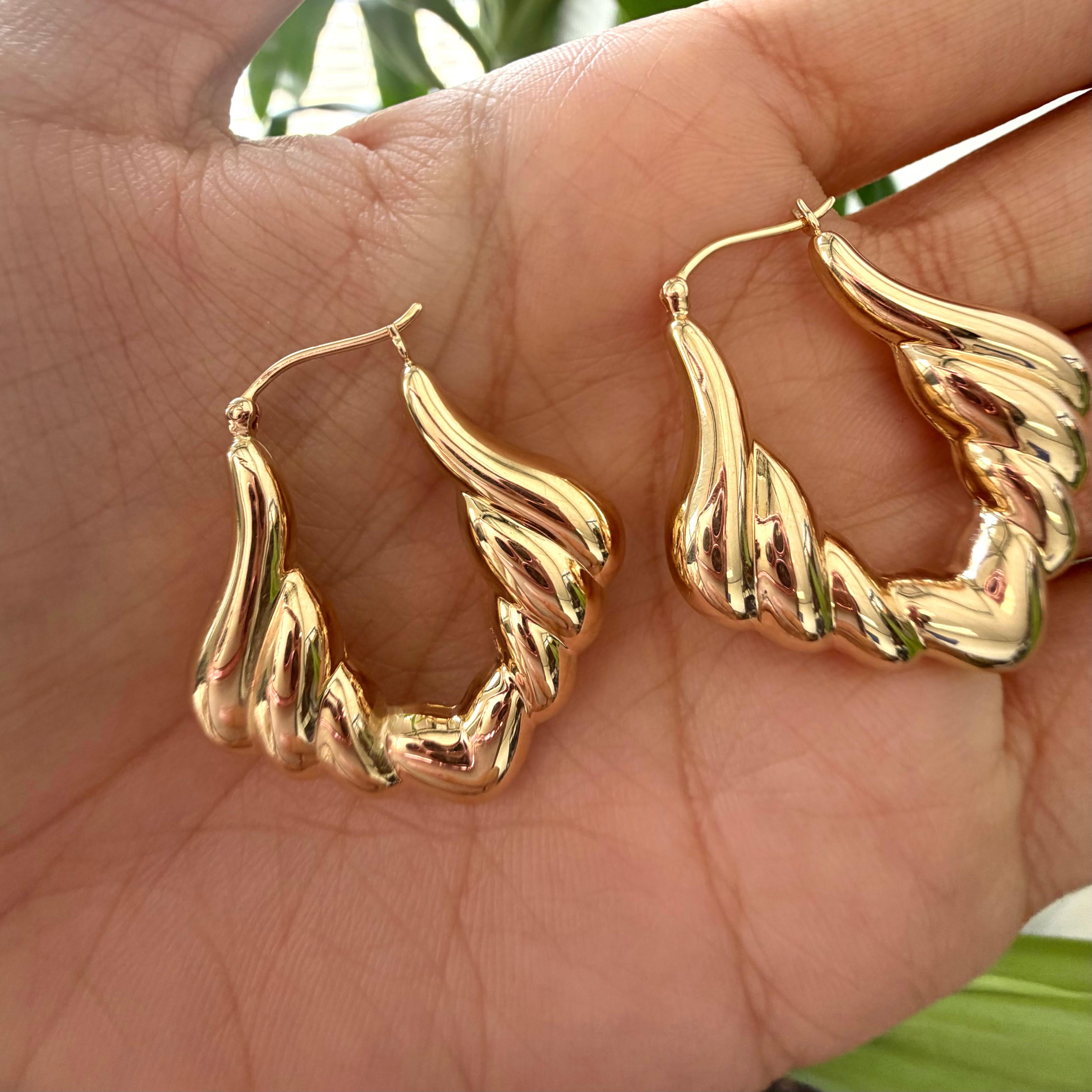 Vintage 14K Gelbgold Twisted Hoop Ohrringe im Angebot 1