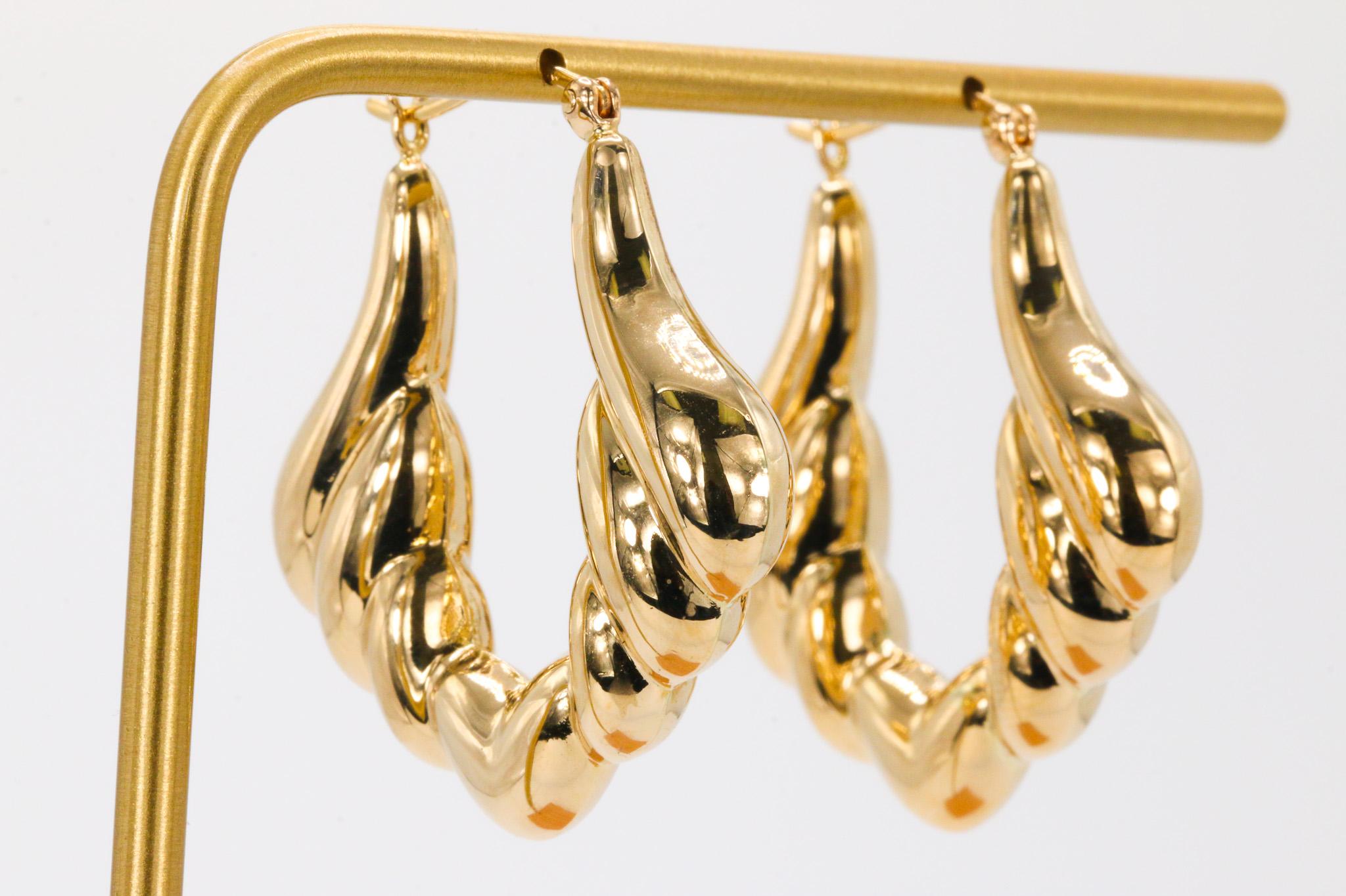 Vintage 14K Gelbgold Twisted Hoop Ohrringe