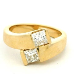 Vintage 14K Yellow Gold Two Diamond Bypass Ring with 1.20 Carats