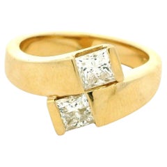 Vintage 14K Yellow Gold Two Diamond Bypass Ring with 1.20 Carats