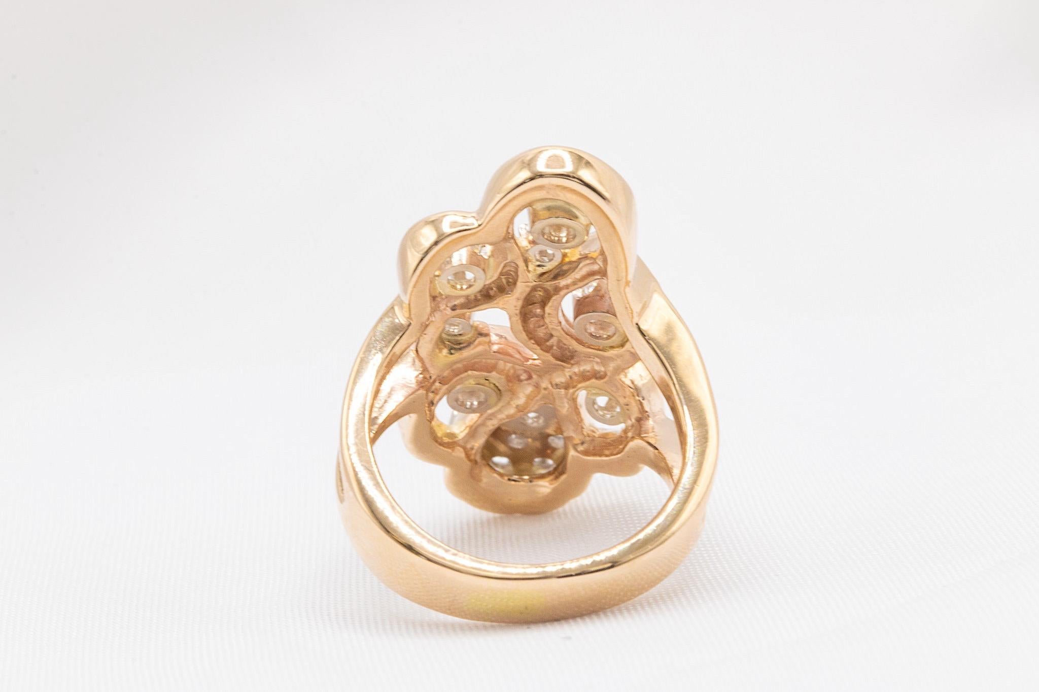 Contemporary Vintage 14k Yellow Gold Unique Diamond Fashion Ring For Sale