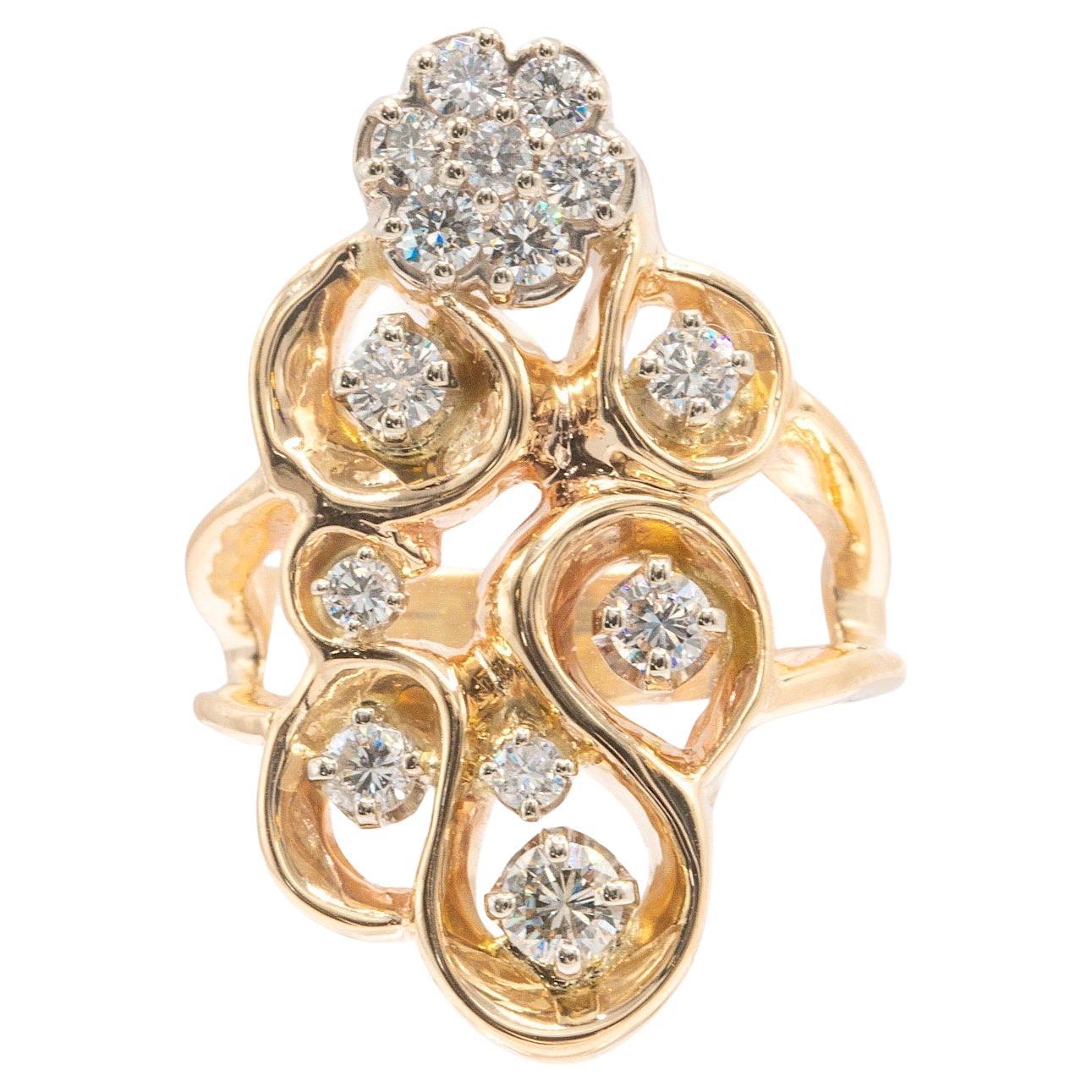 Vintage 14k Yellow Gold Unique Diamond Fashion Ring