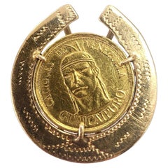 Vintage 14K Yellow Gold Venezuelan Coin Horseshoe Ring