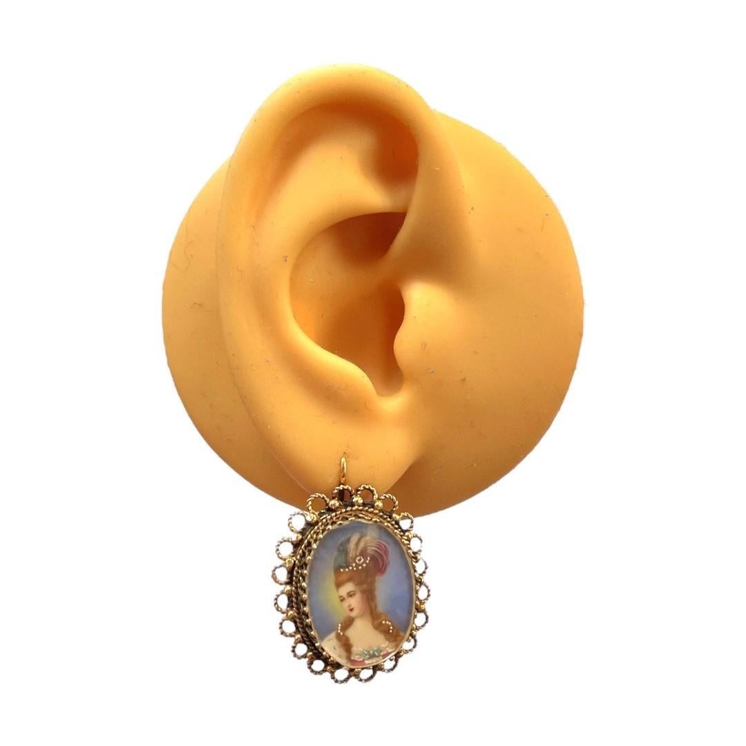 Viktorianische Lady Portrait-Ohrringe aus 14 Karat Gelbgold im viktorianischen Stil (Spätviktorianisch) im Angebot