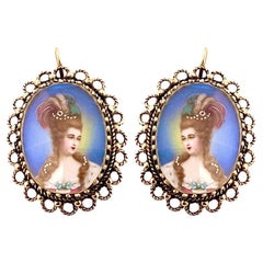 Viktorianische Lady Portrait-Ohrringe aus 14 Karat Gelbgold im viktorianischen Stil