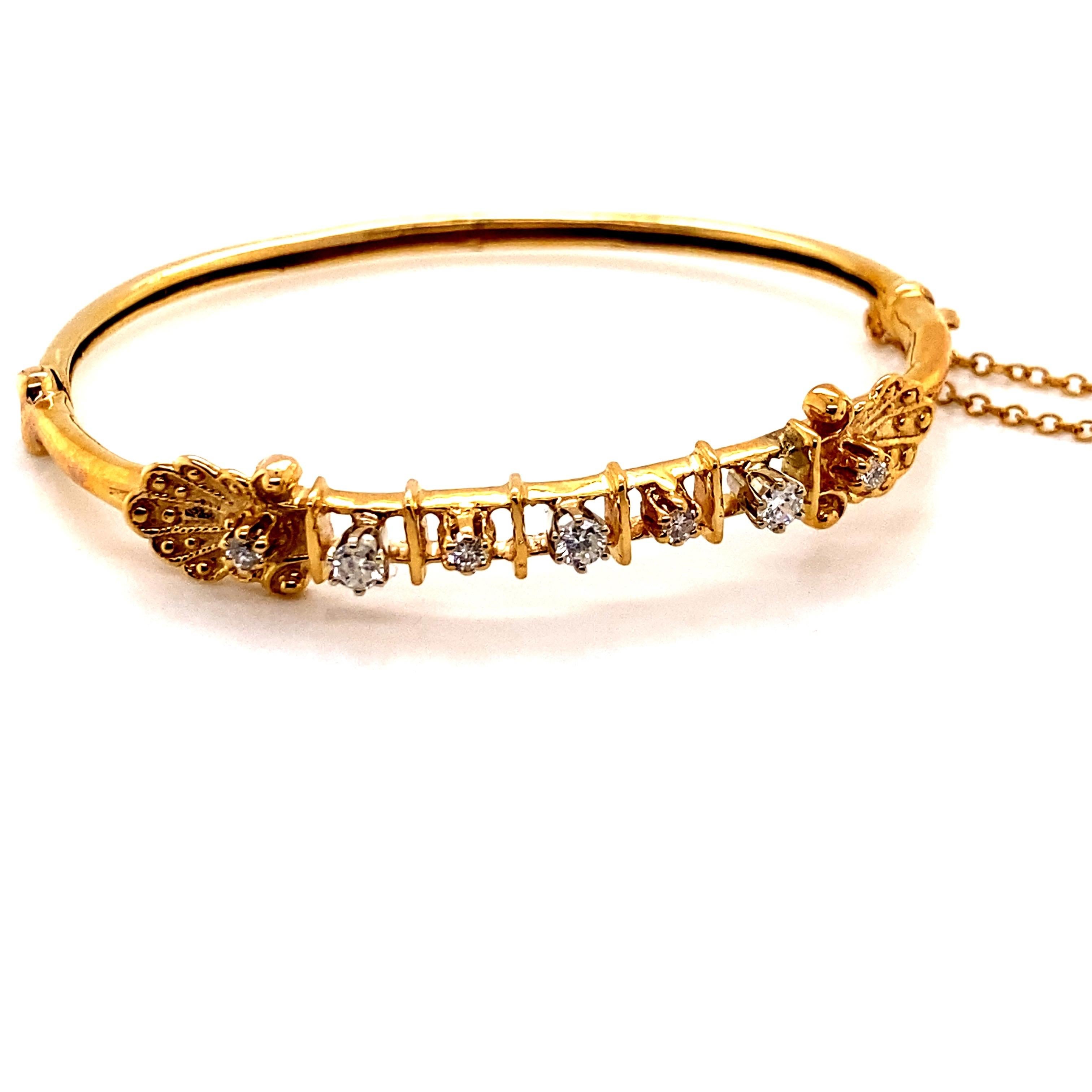 Women's or Men's Vintage 14K Yellow Gold Victorian Reproduction Diamond Bangle Bracelet For Sale