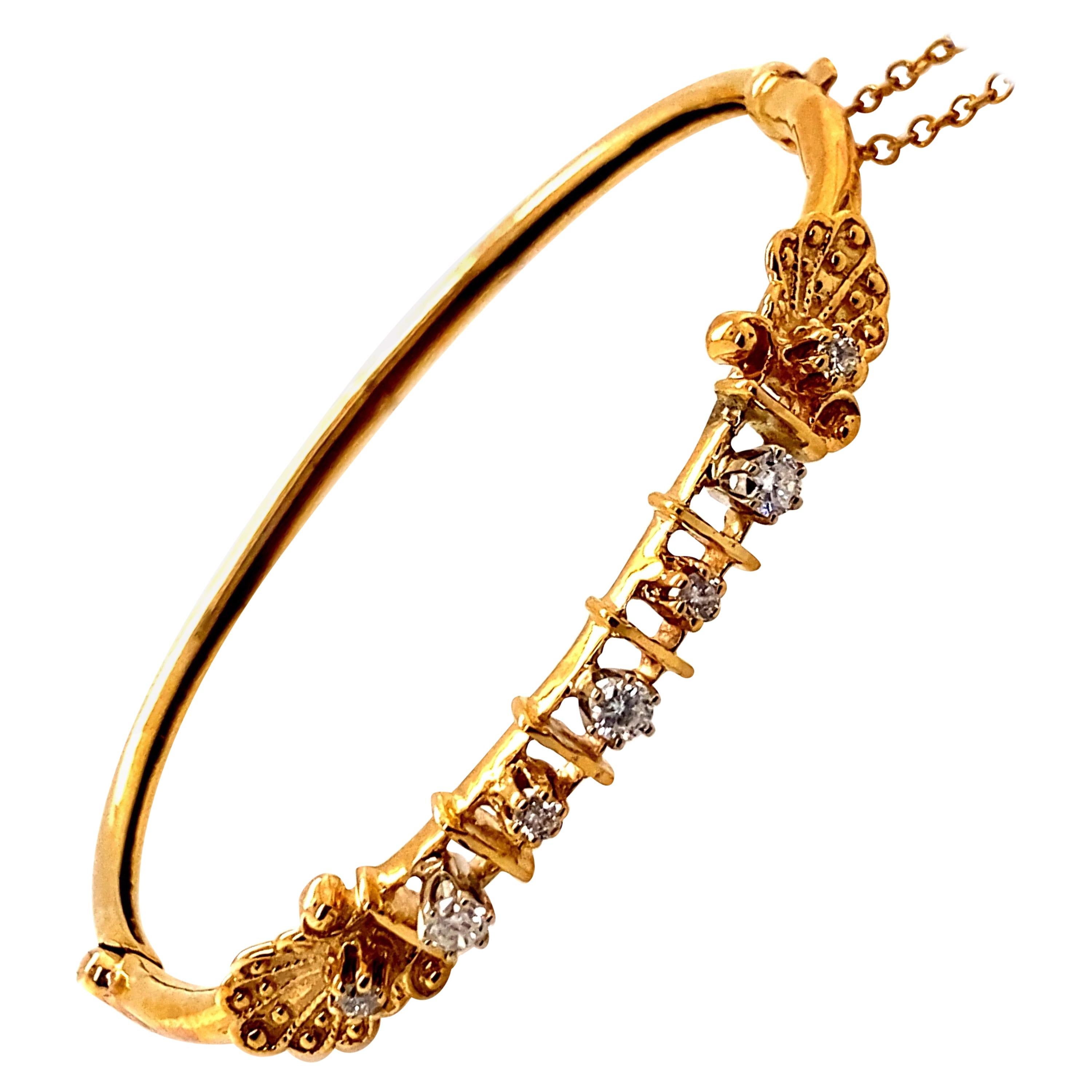 Vintage 14K Yellow Gold Victorian Reproduction Diamond Bangle Bracelet For Sale