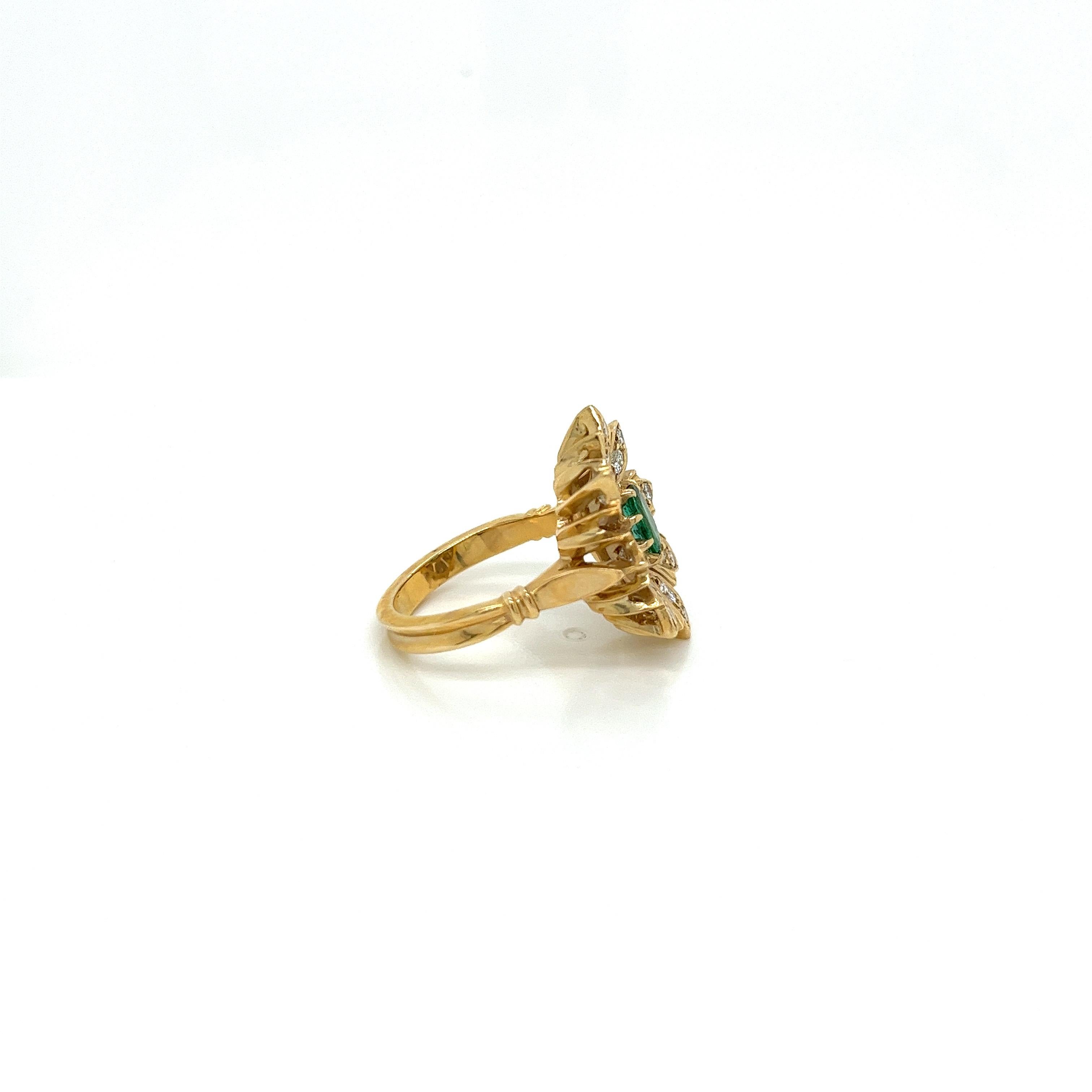 Vintage 14k yellow gold Victorian Reproduction Emerald and Diamond Ring For Sale 2