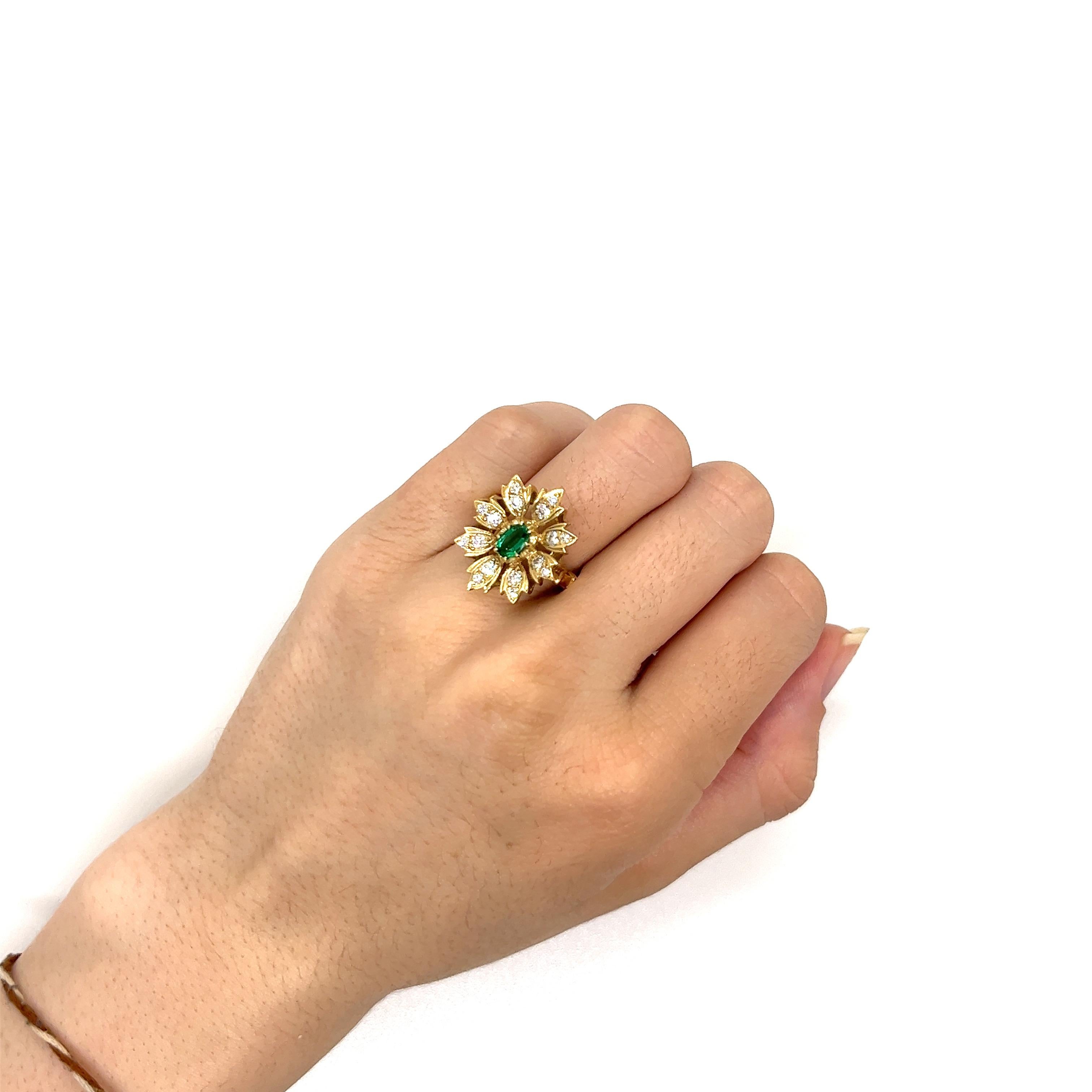Vintage 14k yellow gold Victorian Reproduction Emerald and Diamond Ring For Sale 3