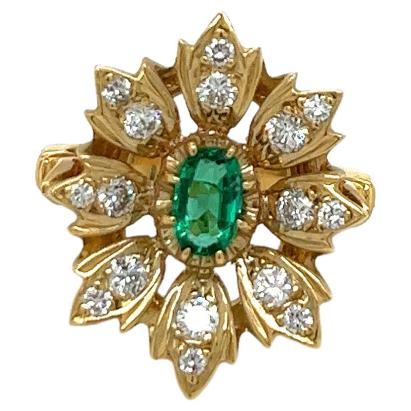 viktorianischer 14k Gelbgold-Ring mit Smaragd und Diamant im Angebot