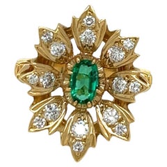 Retro 14k yellow gold Victorian Reproduction Emerald and Diamond Ring