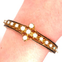 Vintage 14K Yellow Gold Victorian Reproduction Opal Bangle Bracelet