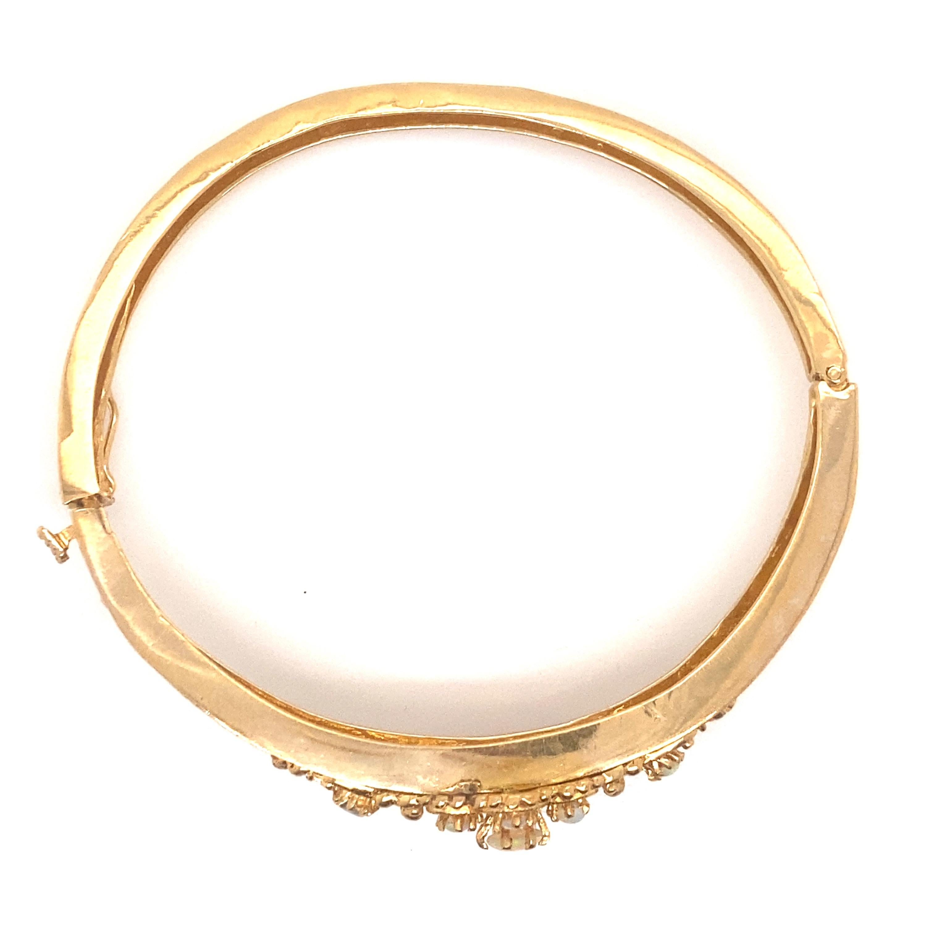 Round Cut Vintage 14K Yellow Gold Victorian Reproduction Opal Bangle Bracelet