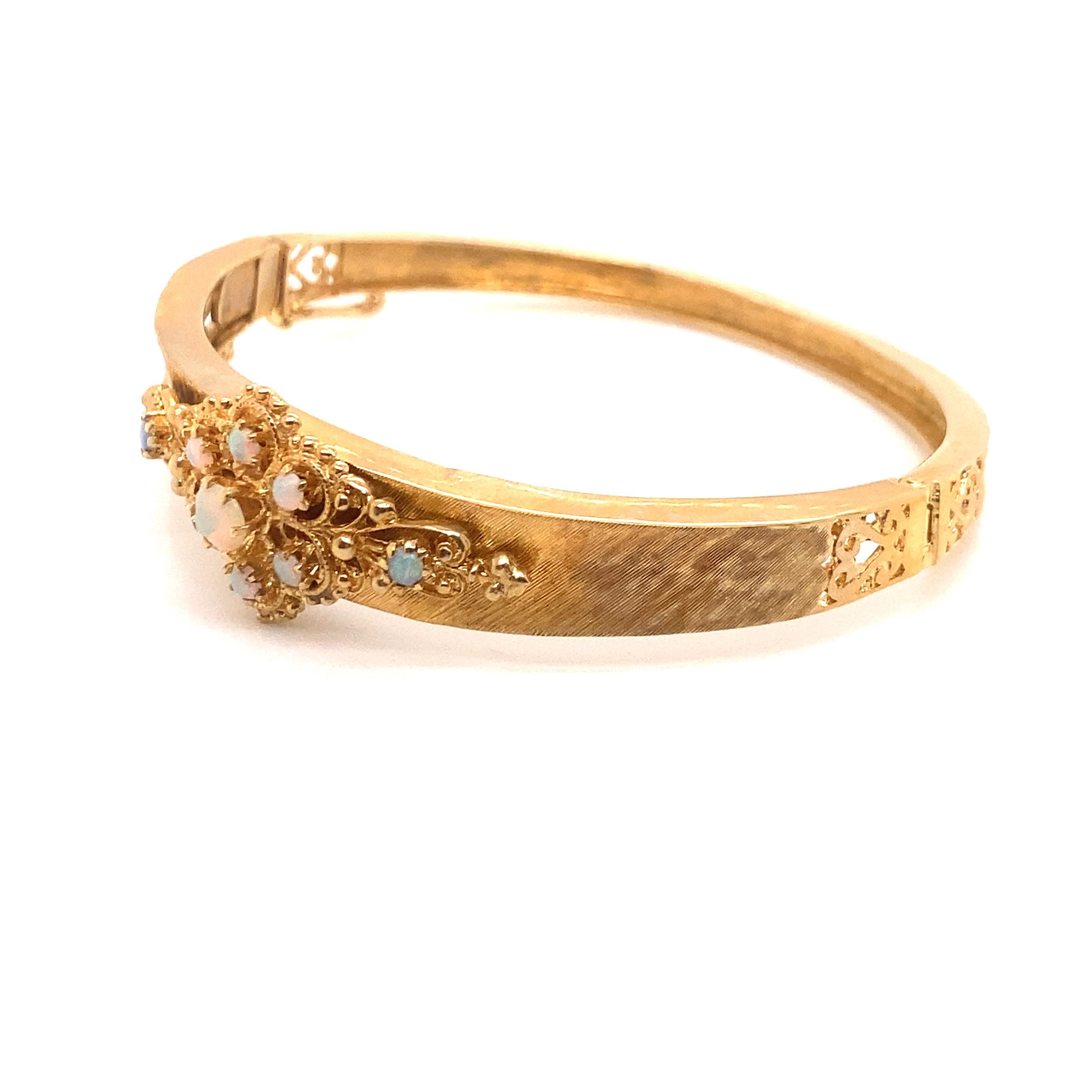 Women's Vintage 14K Yellow Gold Victorian Reproduction Opal Bangle Bracelet
