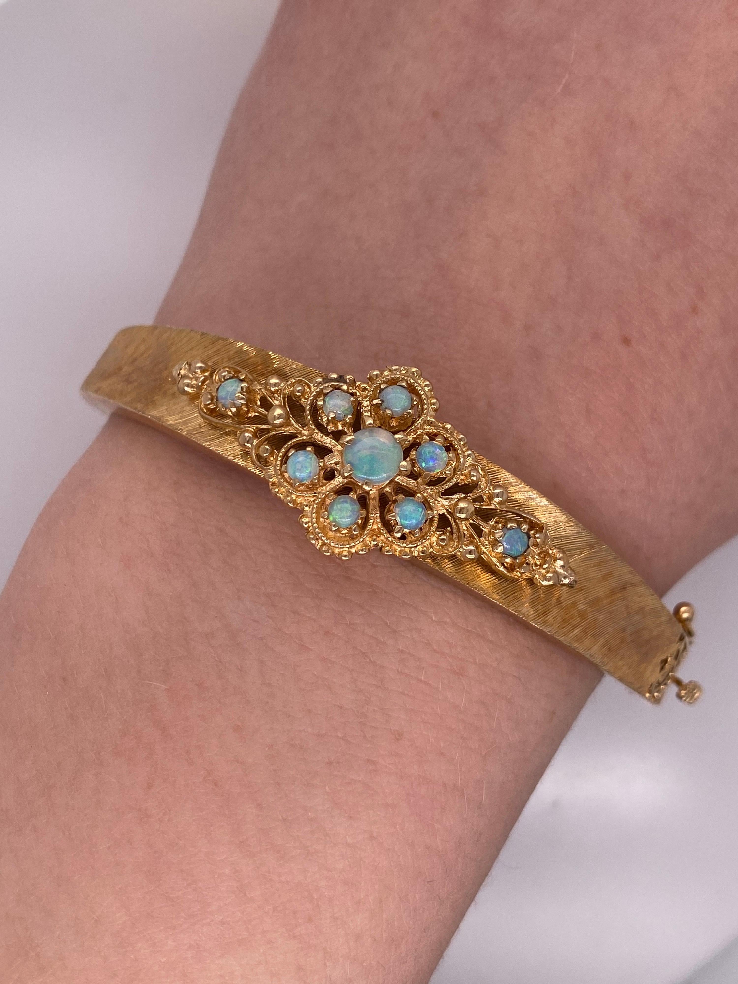 Vintage 14K Yellow Gold Victorian Reproduction Opal Bangle Bracelet 1