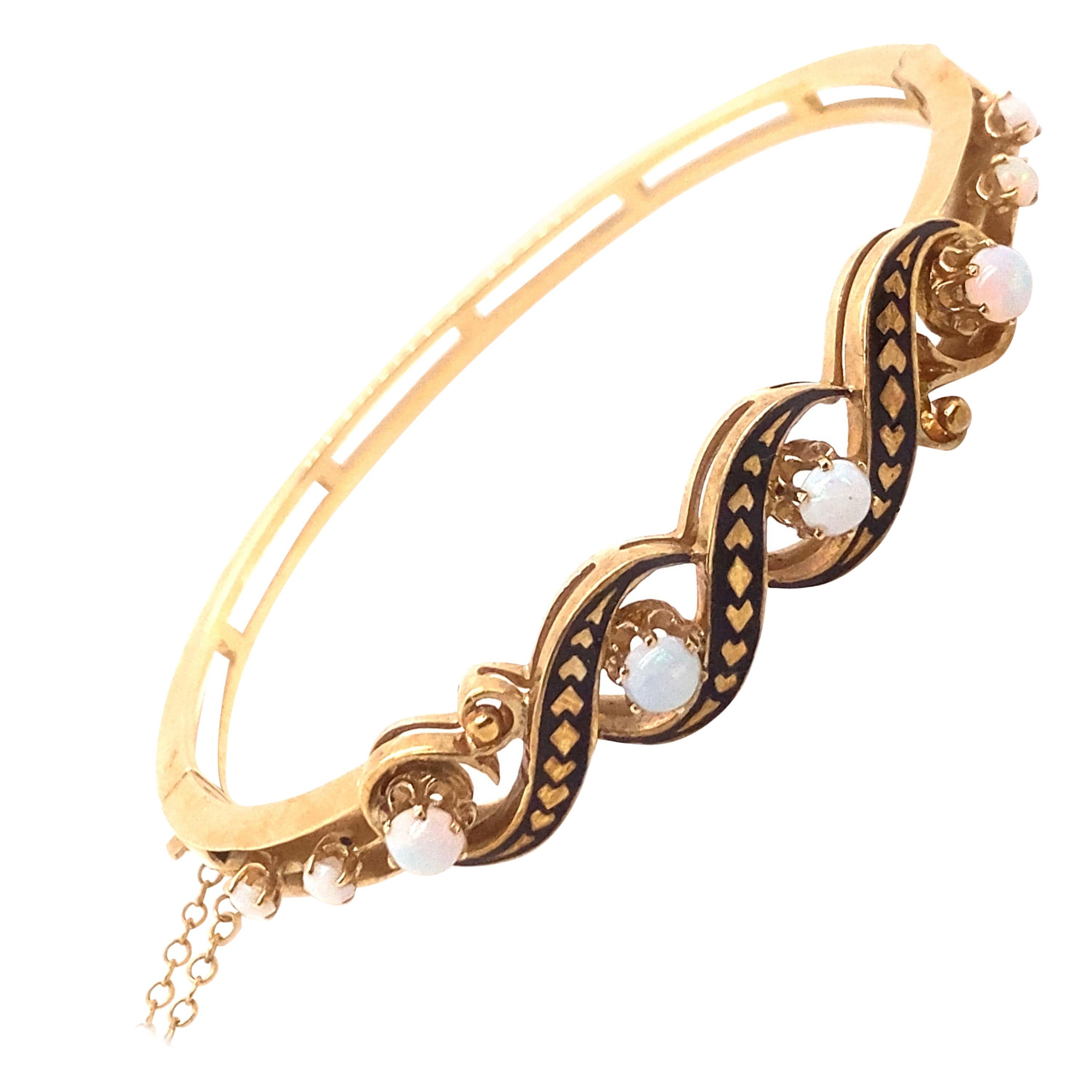 Bracelet jonc vintage de reproduction victorienne en or jaune 14 carats avec opale