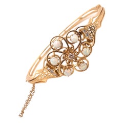 Bracelet jonc vintage de reproduction victorienne en or jaune 14 carats avec opale et diamants