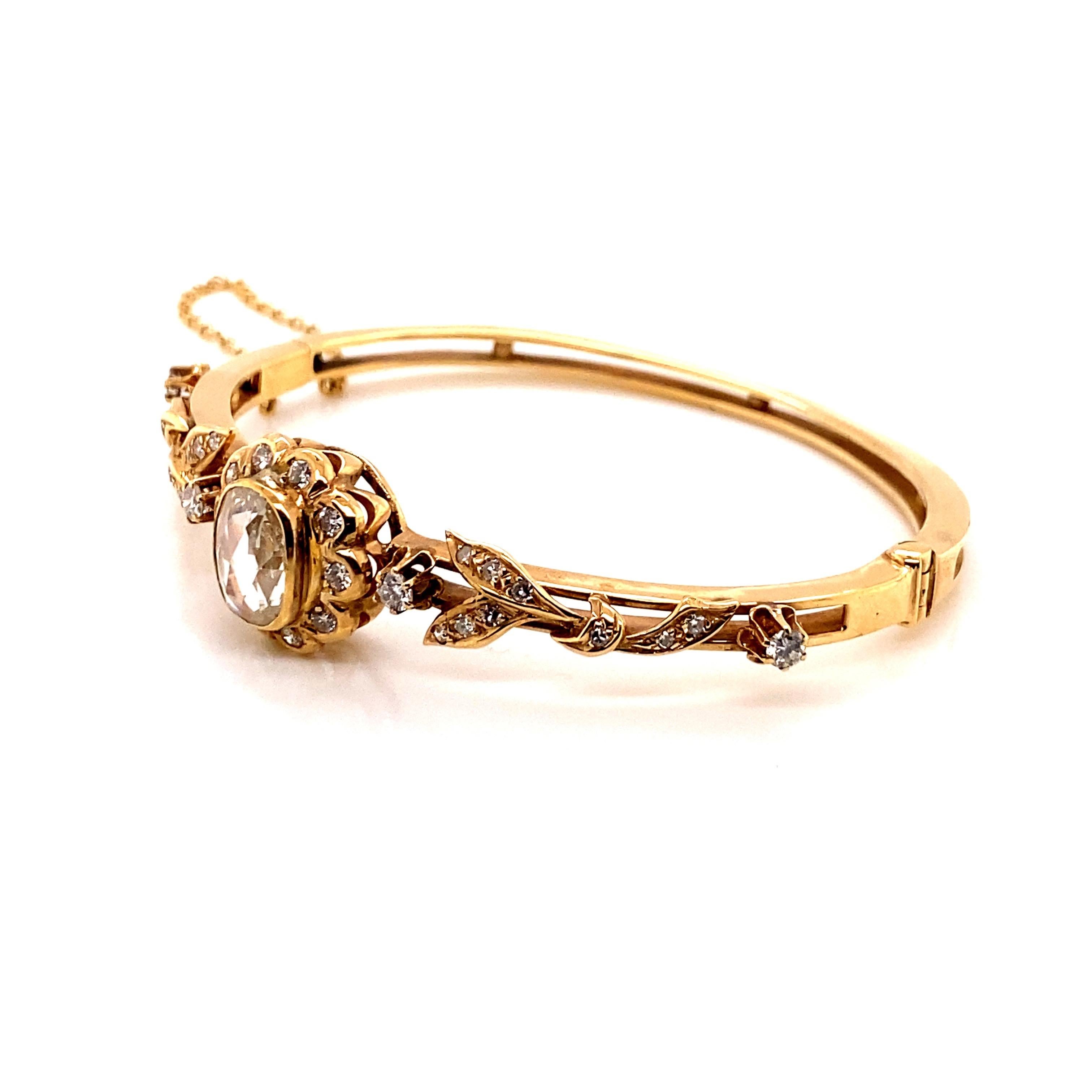 Victorien Bracelet jonc vintage de reproduction victorienne en or jaune 14 carats avec diamants taille rose en vente