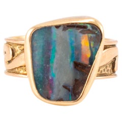 Anello da cocktail con gambo a onda Boulder Opal in oro giallo 14K vintage