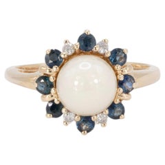 Vintage 14k Yellow Gold White Pearl, Sapphire and Diamond Ring