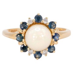 Vintage 14k Yellow Gold White Pearl, Sapphire and Diamond Ring