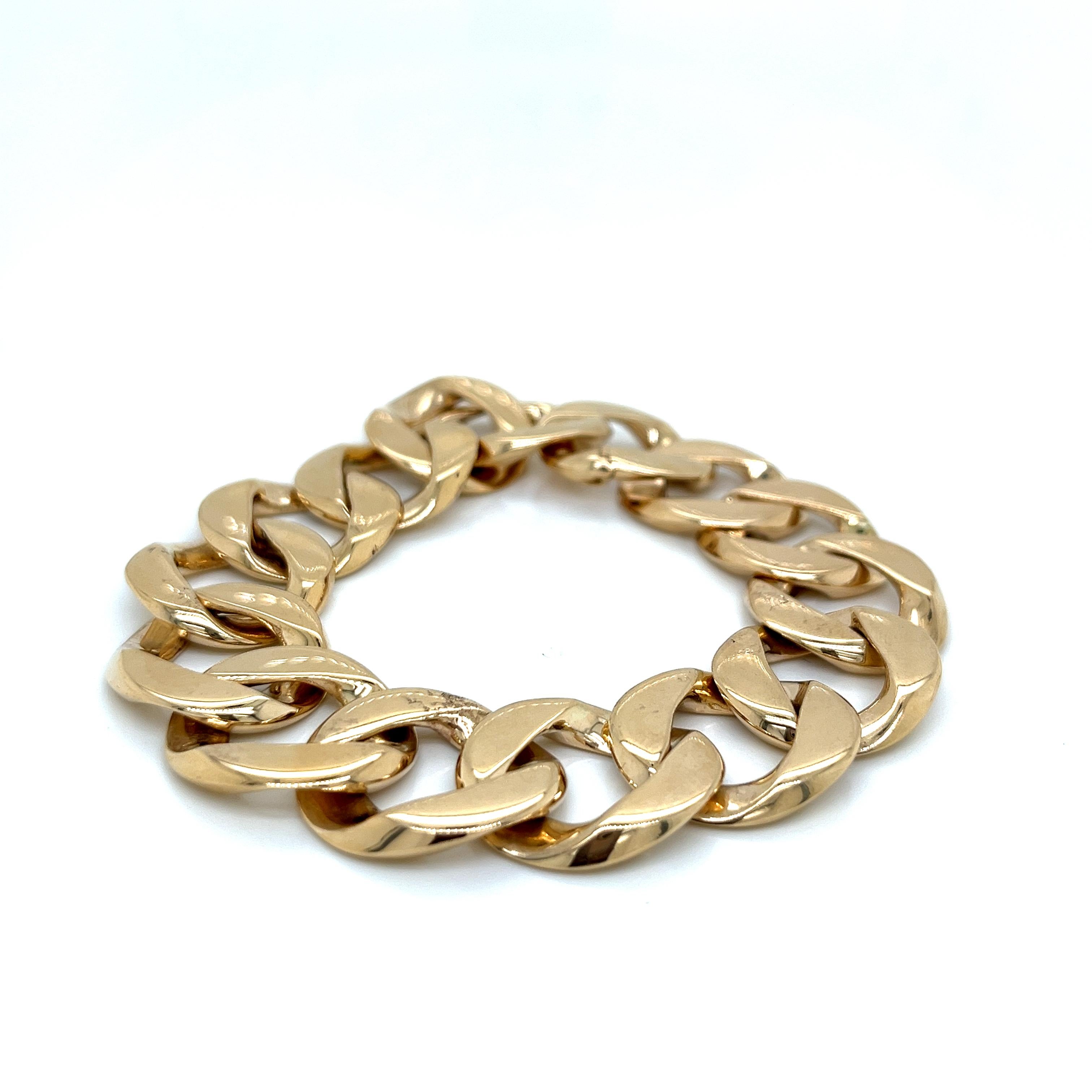 Pulsera Cable Ancho Oro Amarillo 14k Vintage en Excelente estado para la venta en Boston, MA