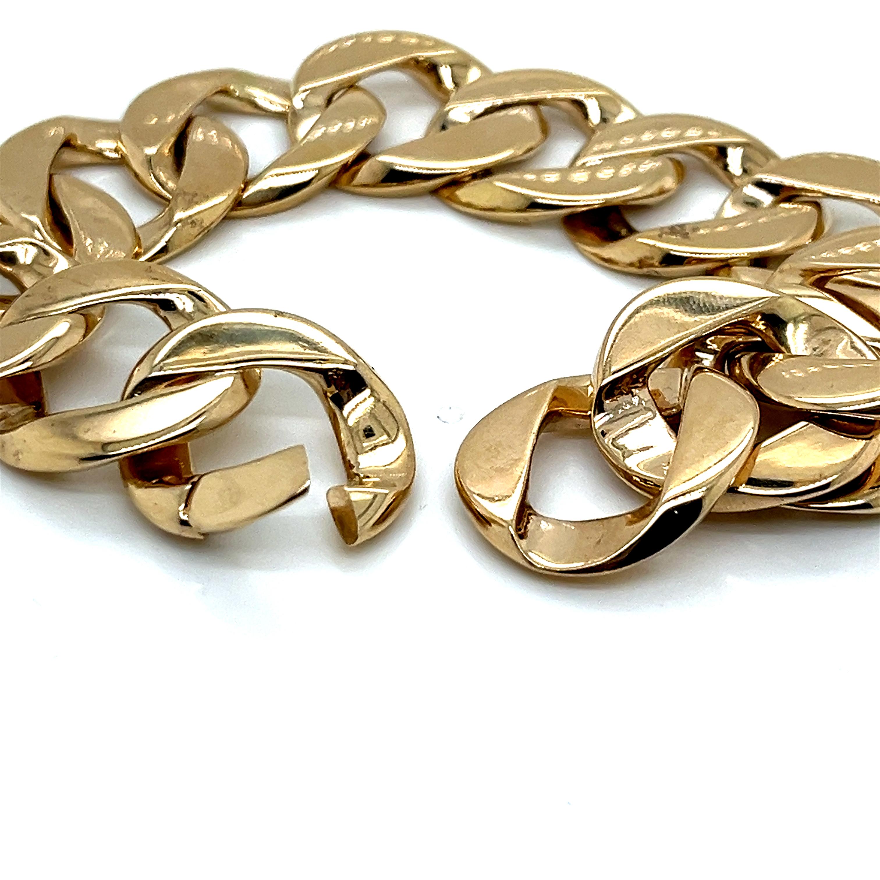 Pulsera Cable Ancho Oro Amarillo 14k Vintage en venta 1