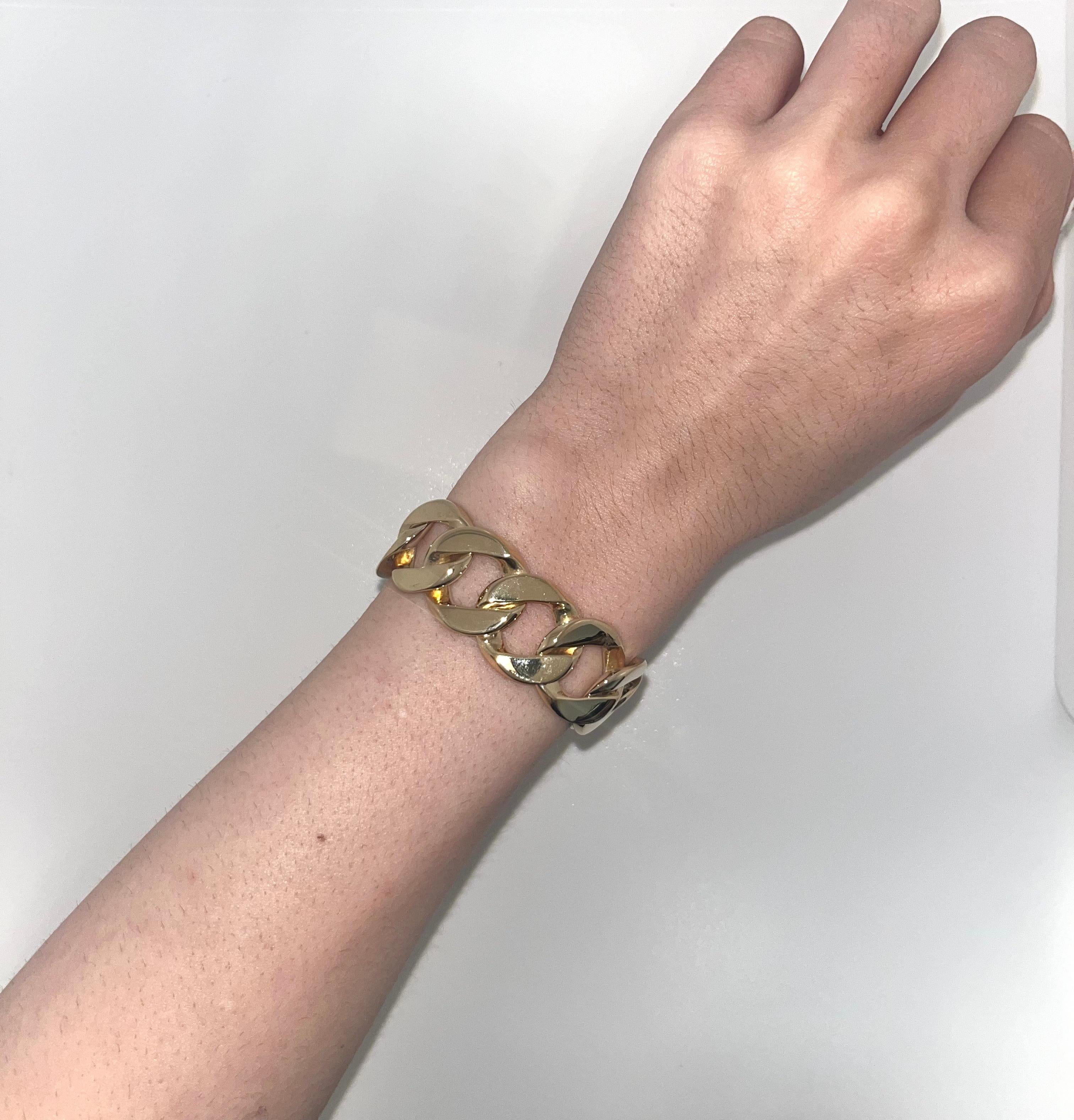 Pulsera Cable Ancho Oro Amarillo 14k Vintage en venta 2