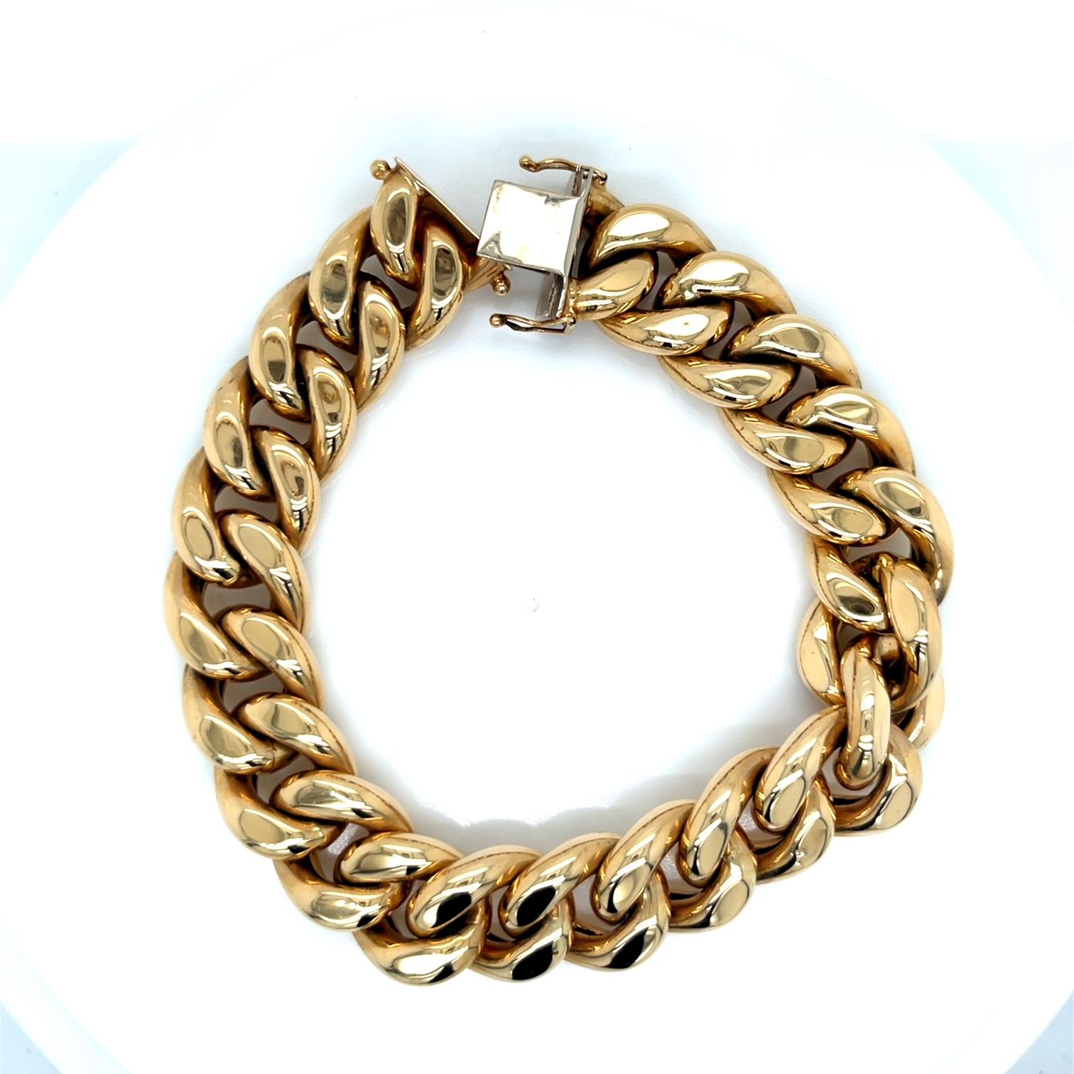 Vintage 14k Yellow Gold Wide Cable Link Bracelet Excellent état - En vente à Boston, MA
