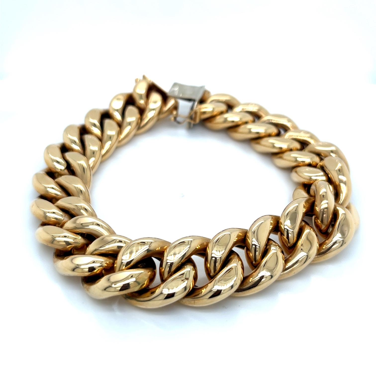 Vintage 14k Yellow Gold Wide Cable Link Bracelet Unisexe en vente