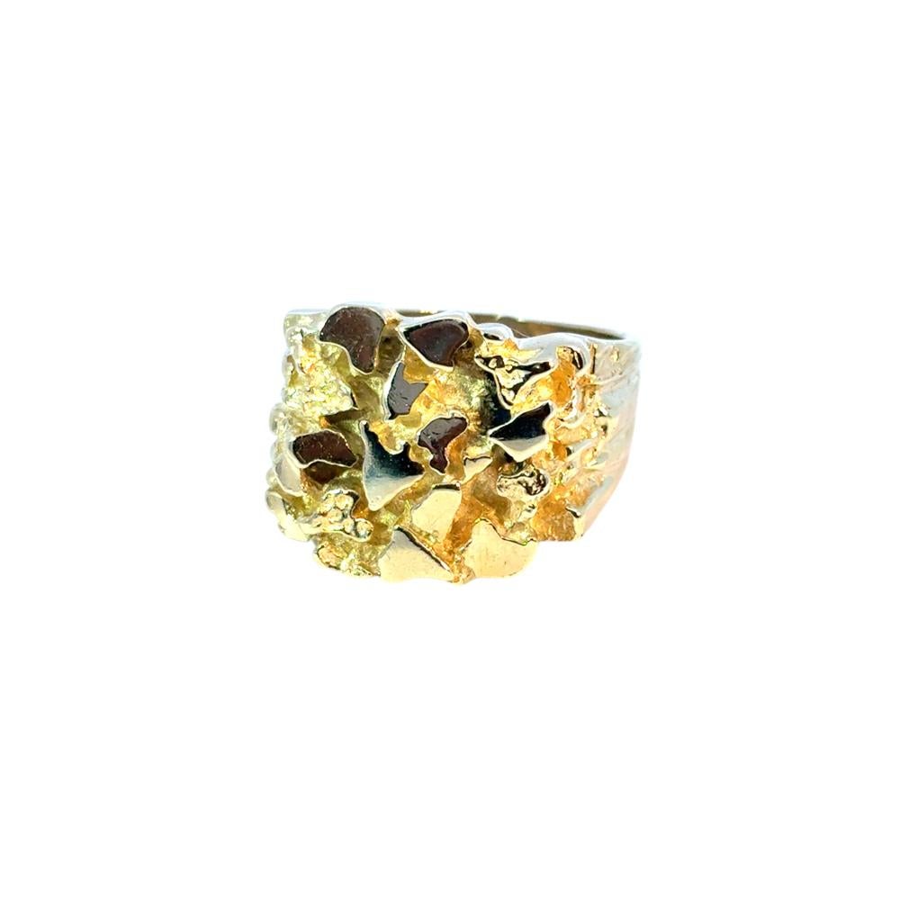 Vintage 14k Yellow Gold Wide Nugget Ring For Sale 14