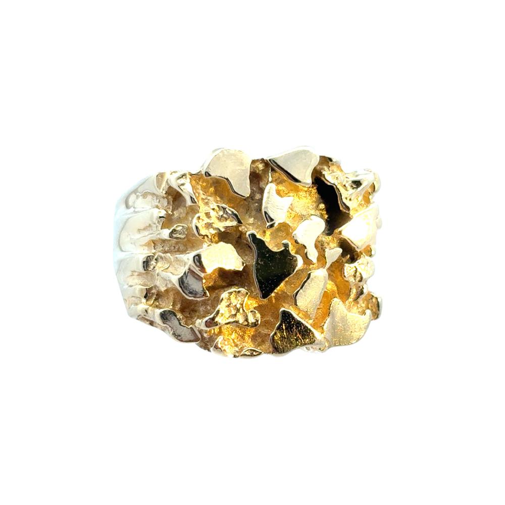 Modern Vintage 14k Yellow Gold Wide Nugget Ring For Sale