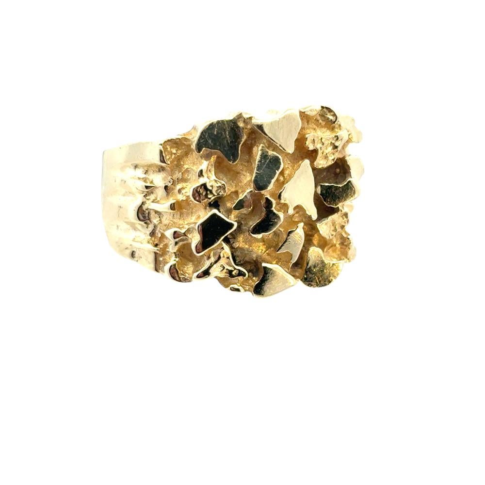 Women's or Men's Vintage 14k Yellow Gold Wide Nugget Ring For Sale