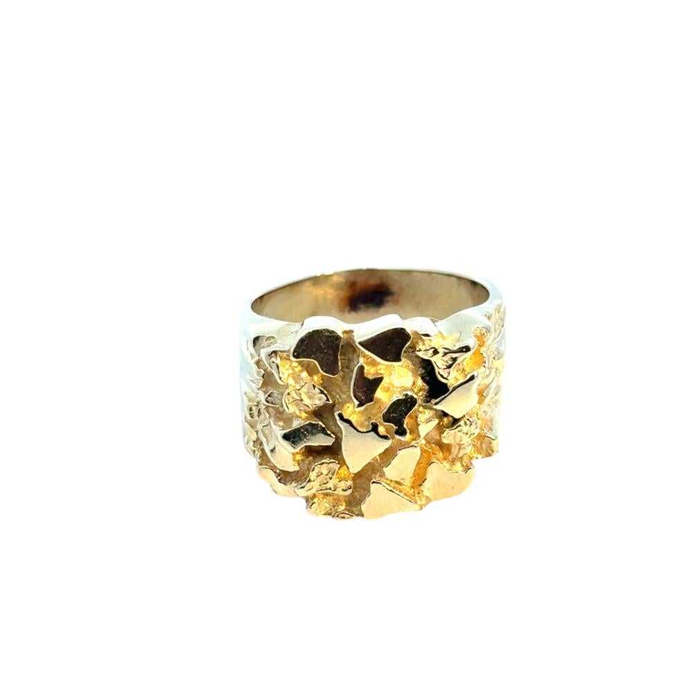Vintage 14k Yellow Gold Wide Nugget Ring For Sale 3