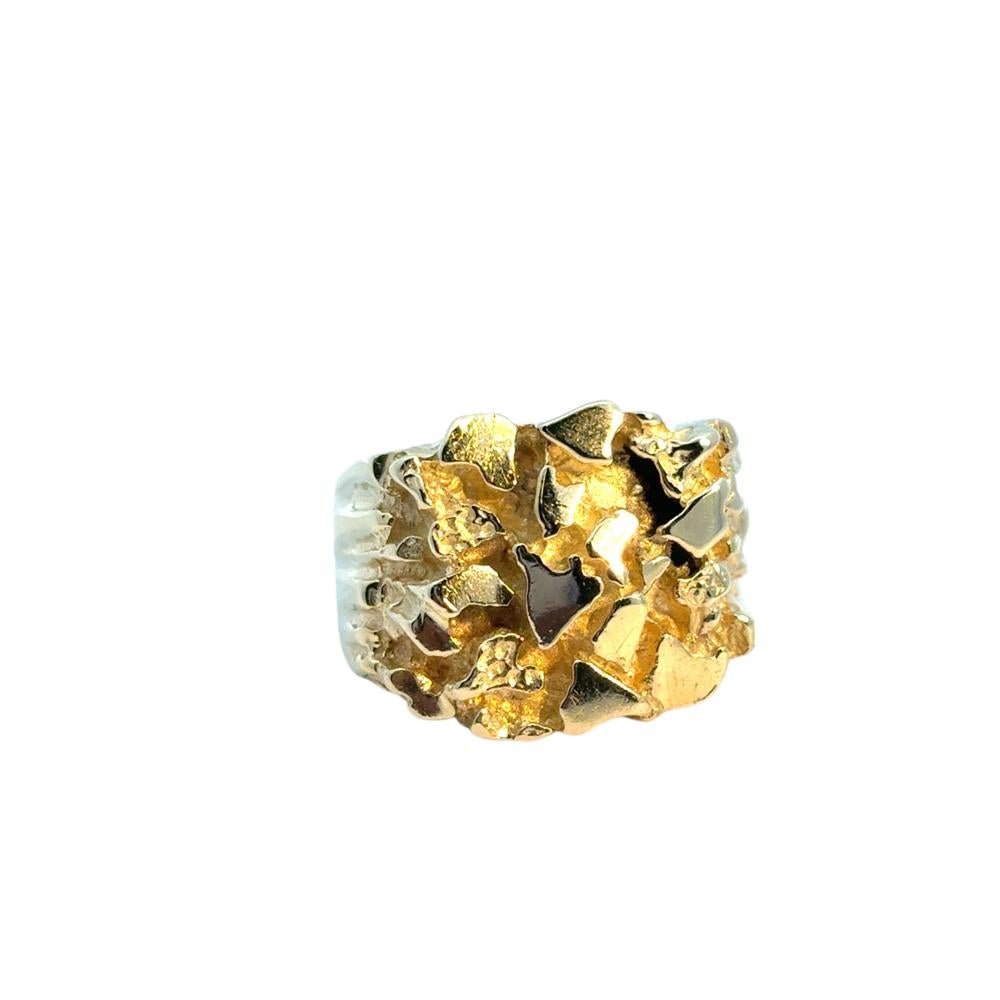 Vintage 14k Yellow Gold Wide Nugget Ring For Sale 4