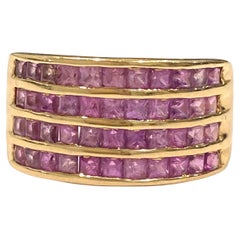 Vintage 14K Yellow Gold Wide Pink Sapphire Band Ring