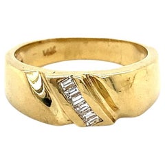 Vintage 14K Yellow Gold Wide Wedding Band with Baguette Diamonds, 0.30ct