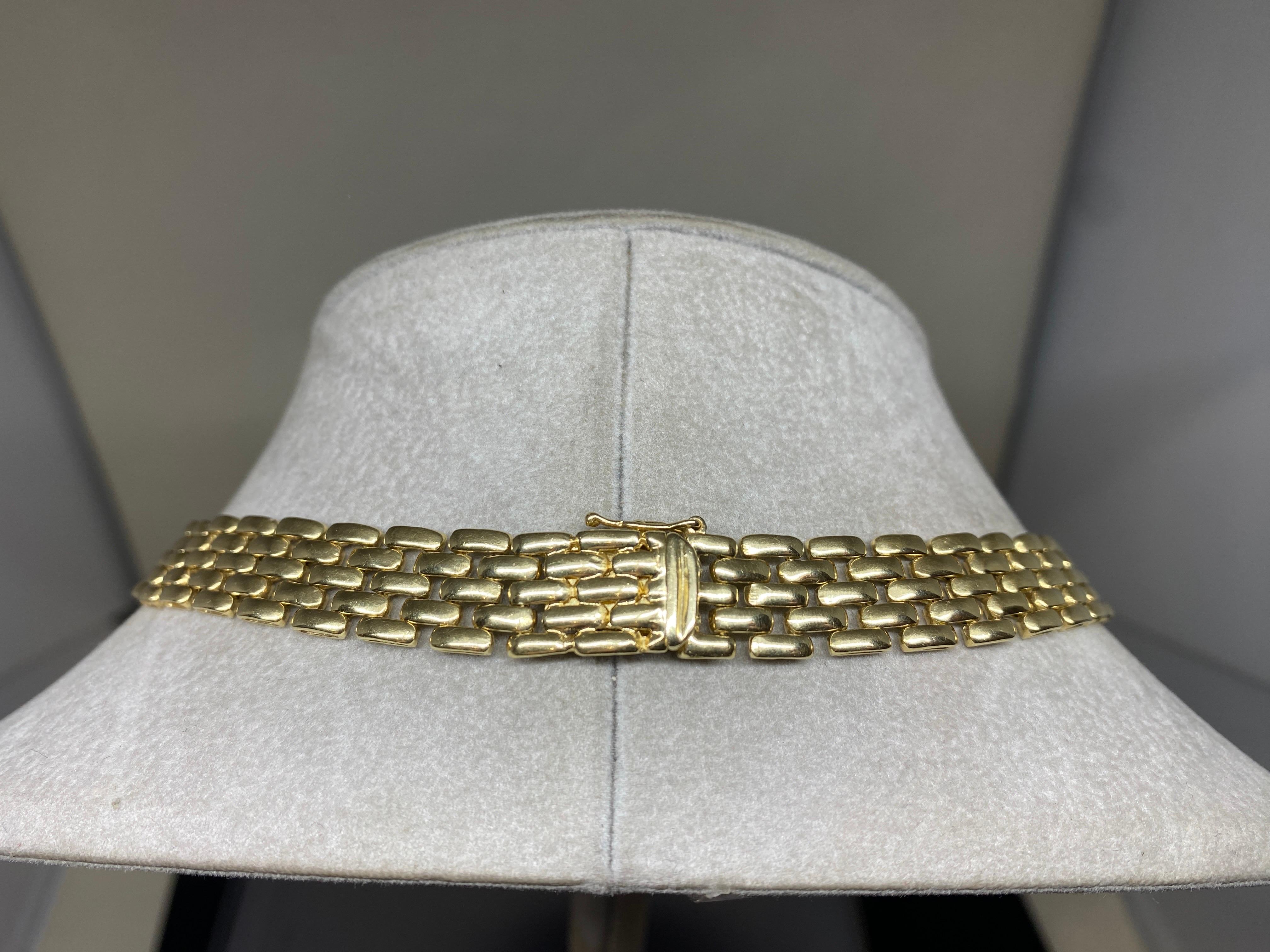 Vintage 14k Yellow Gold Woven Panther Link & Diamond Station Necklace  For Sale 5