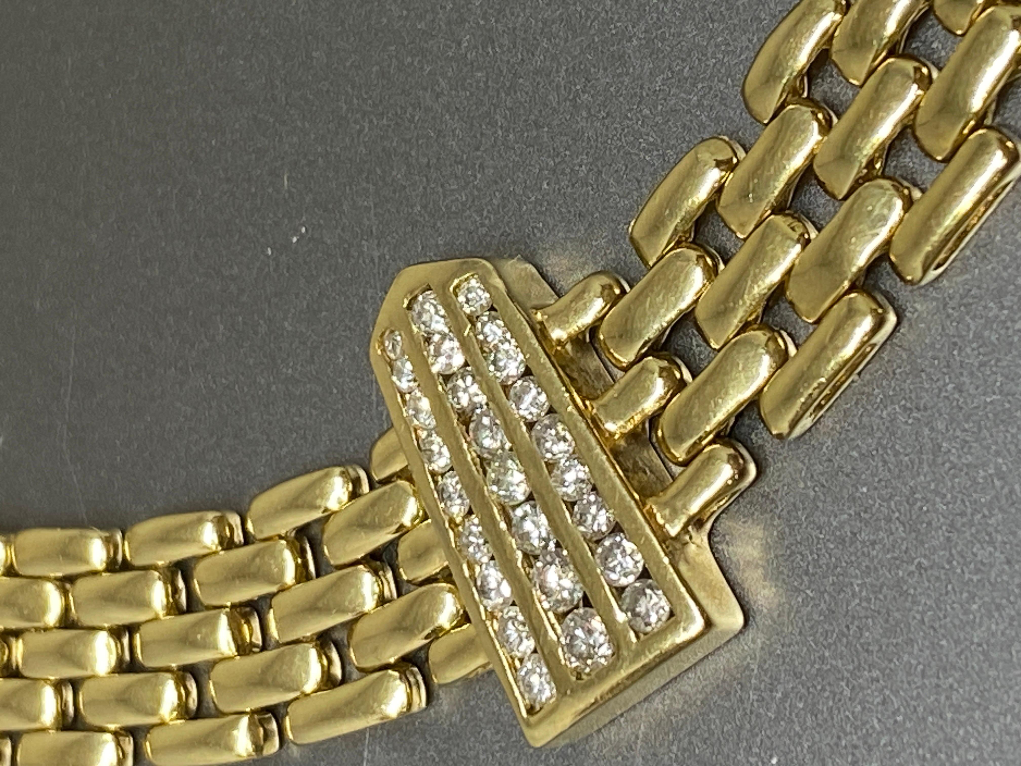 Vintage 14k Yellow Gold Woven Panther Link & Diamond Station Necklace  For Sale 7