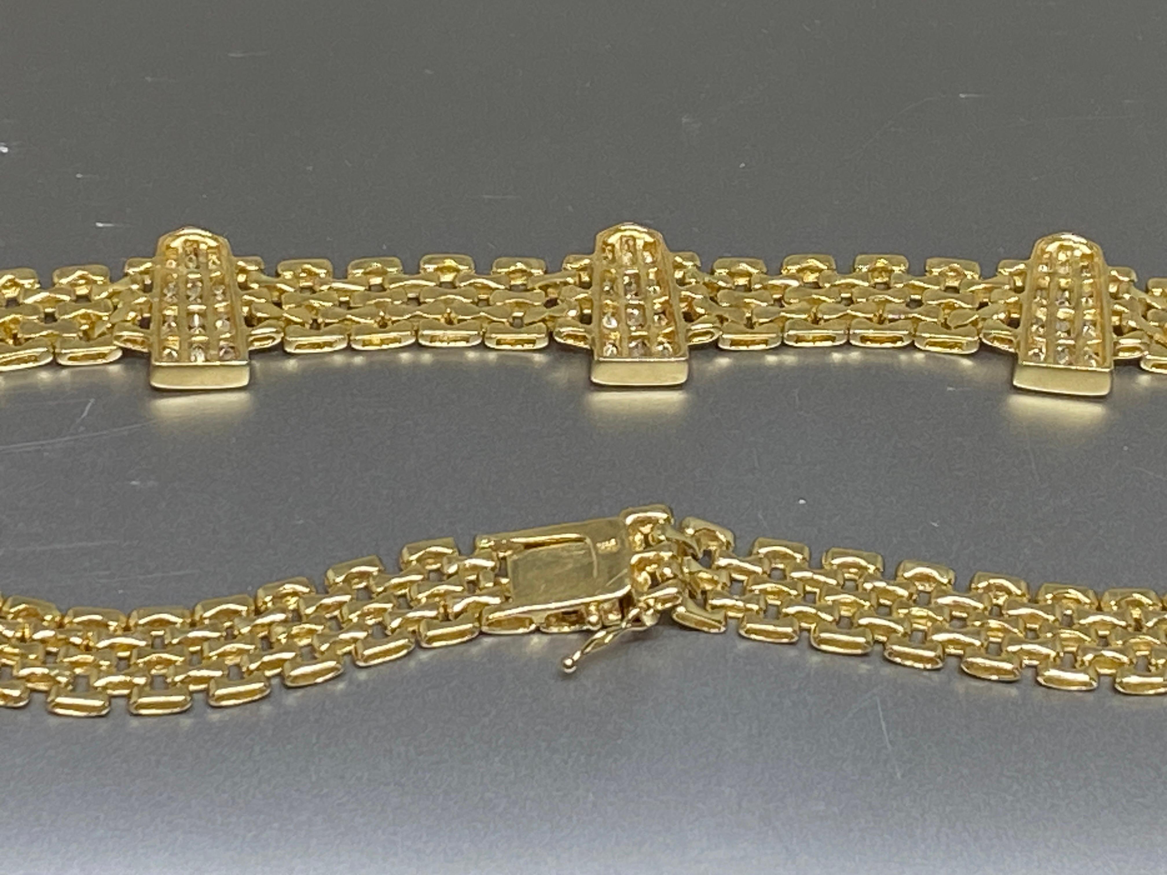 Vintage 14k Yellow Gold Woven Panther Link & Diamond Station Necklace  For Sale 10