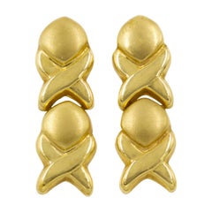 Vintage 14k Yellow Gold "X&O" Teardrop Earrings