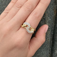 Vintage 14k Yellow & White Gold 0.18ct Diamond Hand Etched Curb Link Band Ring