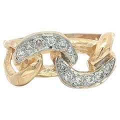 Vintage 14k Yellow & White Gold 0.18ct Diamond Hand Etched Curb Link Band Ring