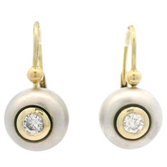 Vintage 14k Gelb & Weißgold 0,37ctw Diamant gebürstet baumeln Ohrringe