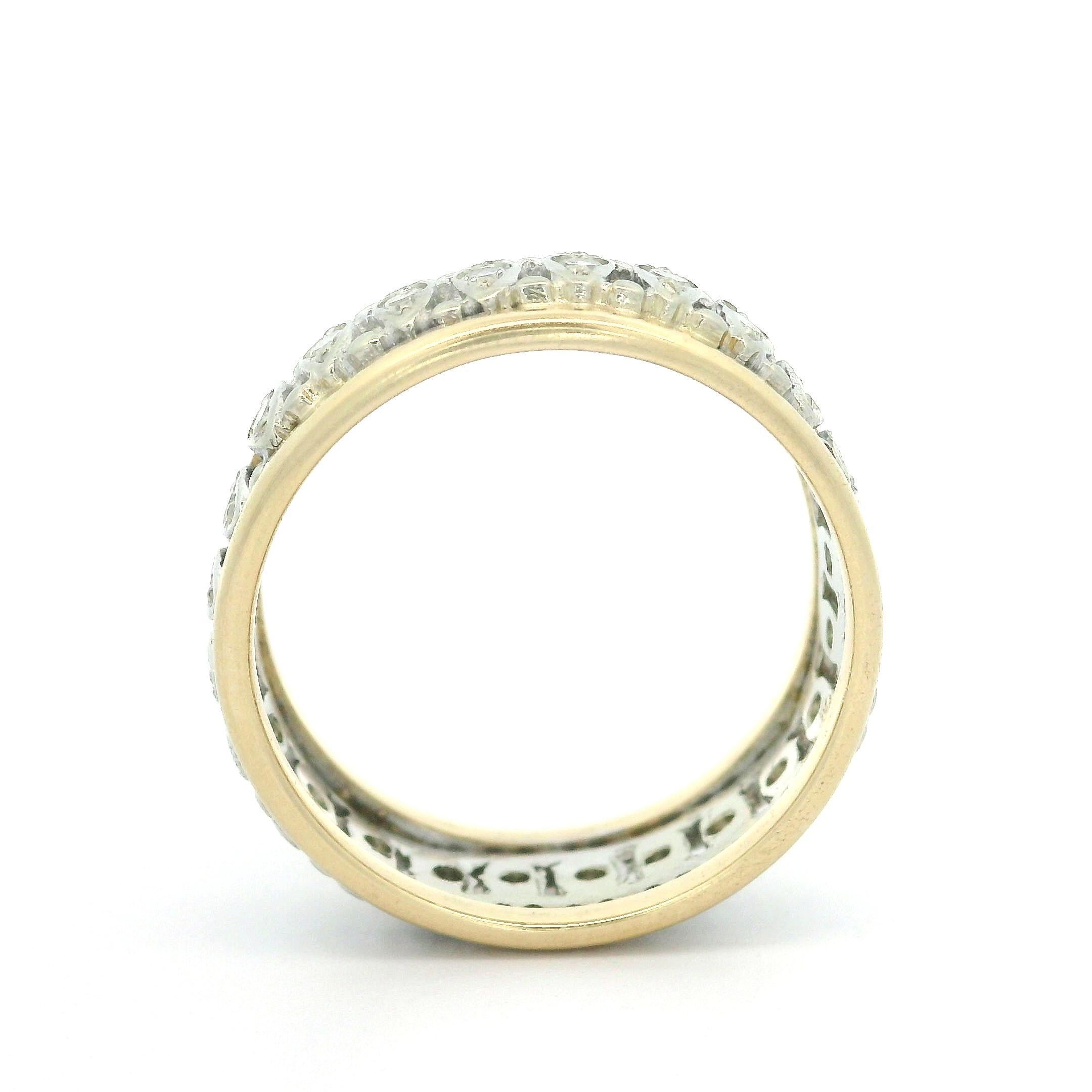 Vintage 14k Yellow & White Gold 0.42ctw Diamond Open Work 7.3mm Wide Band Ring For Sale 1