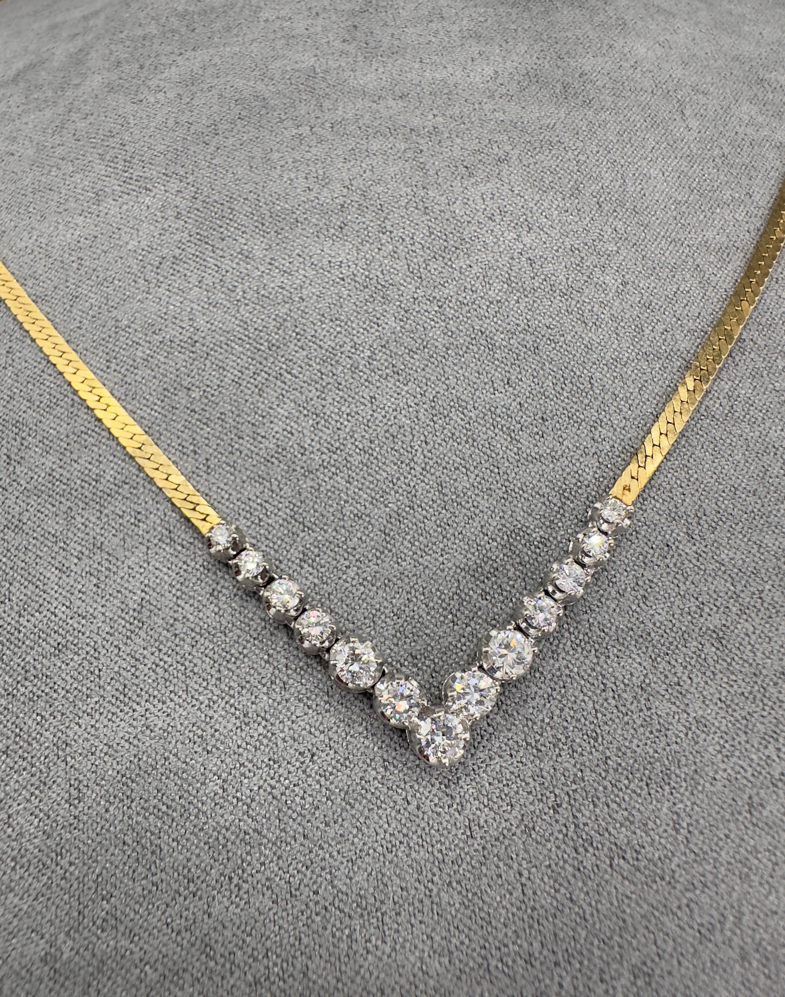 Collar vintage de diamantes de oro amarillo y blanco de 14 quilates y 1,25 quilates totales Corte redondo